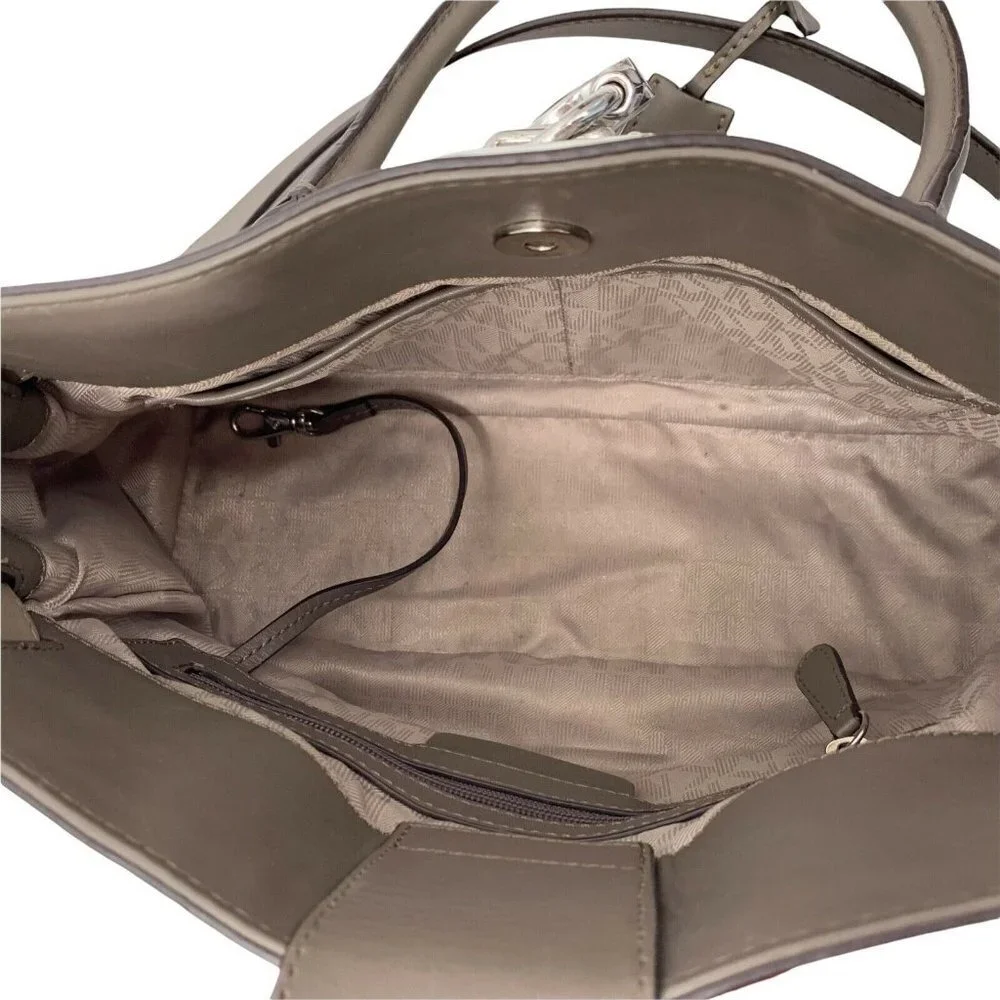 Michael Kors Taupe and Gray Leather Hamilton Silver Lock Satchel Large Handbag